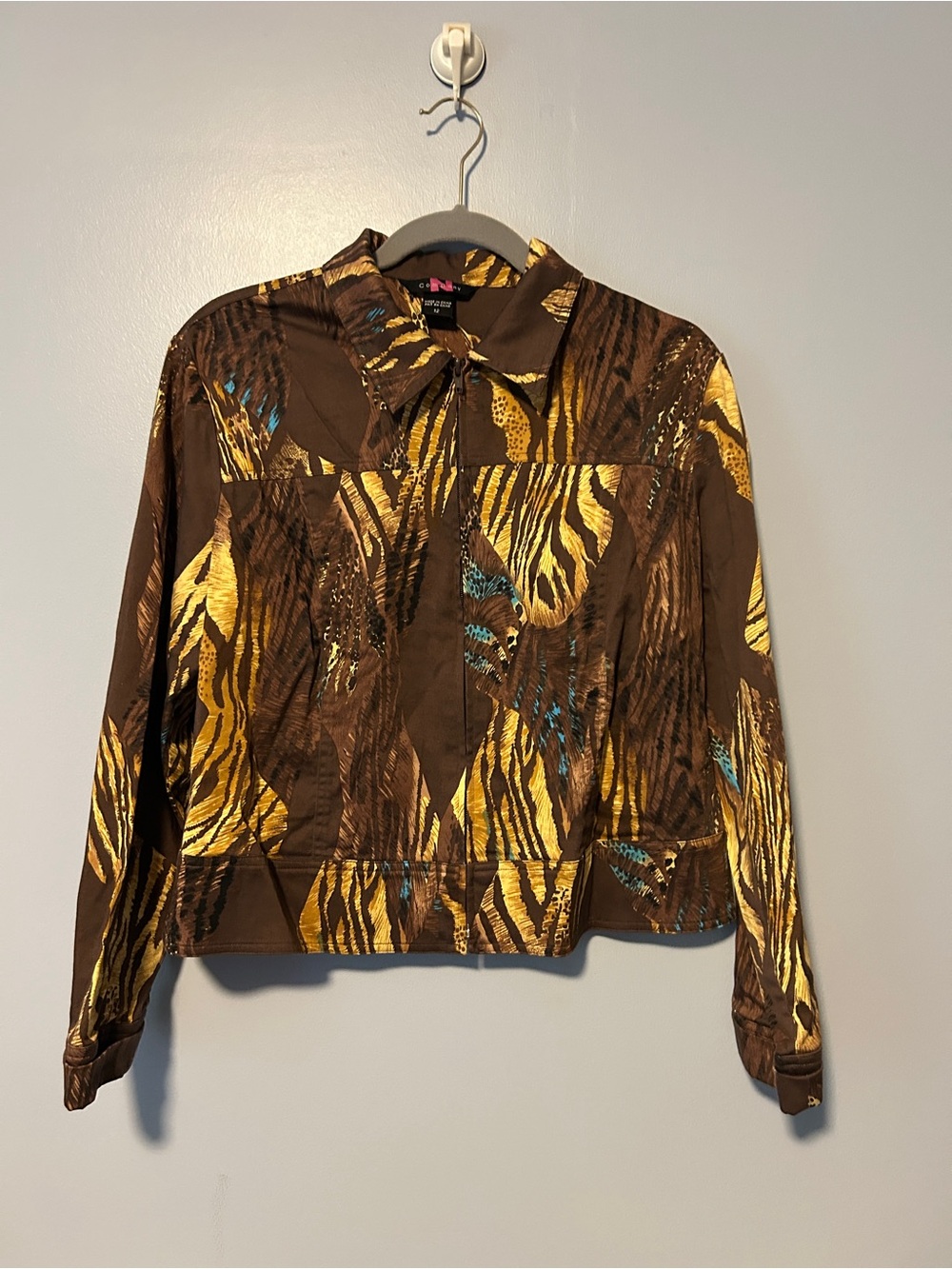 New York & Company Brown, Gold & Teal Patterned Jean Jacket